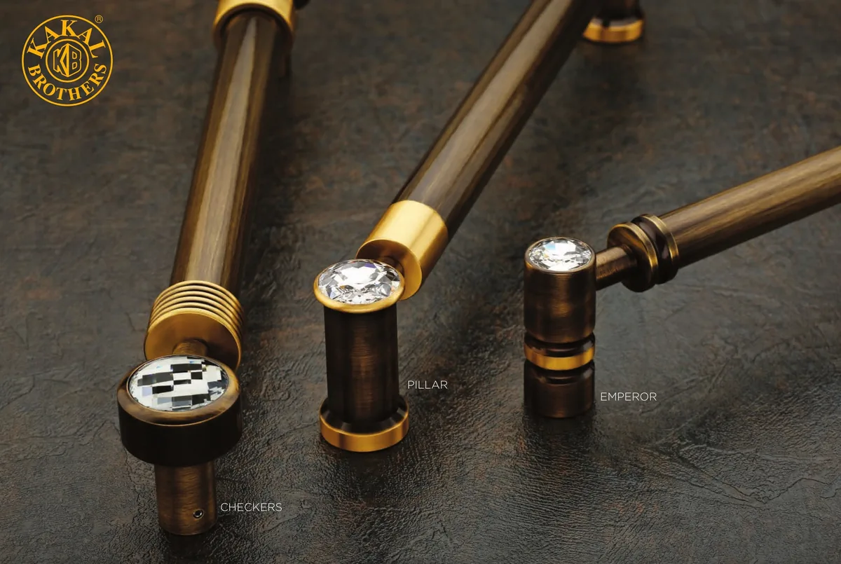 Checkers, Pillar and Emperor main door handles with Swarovski elements